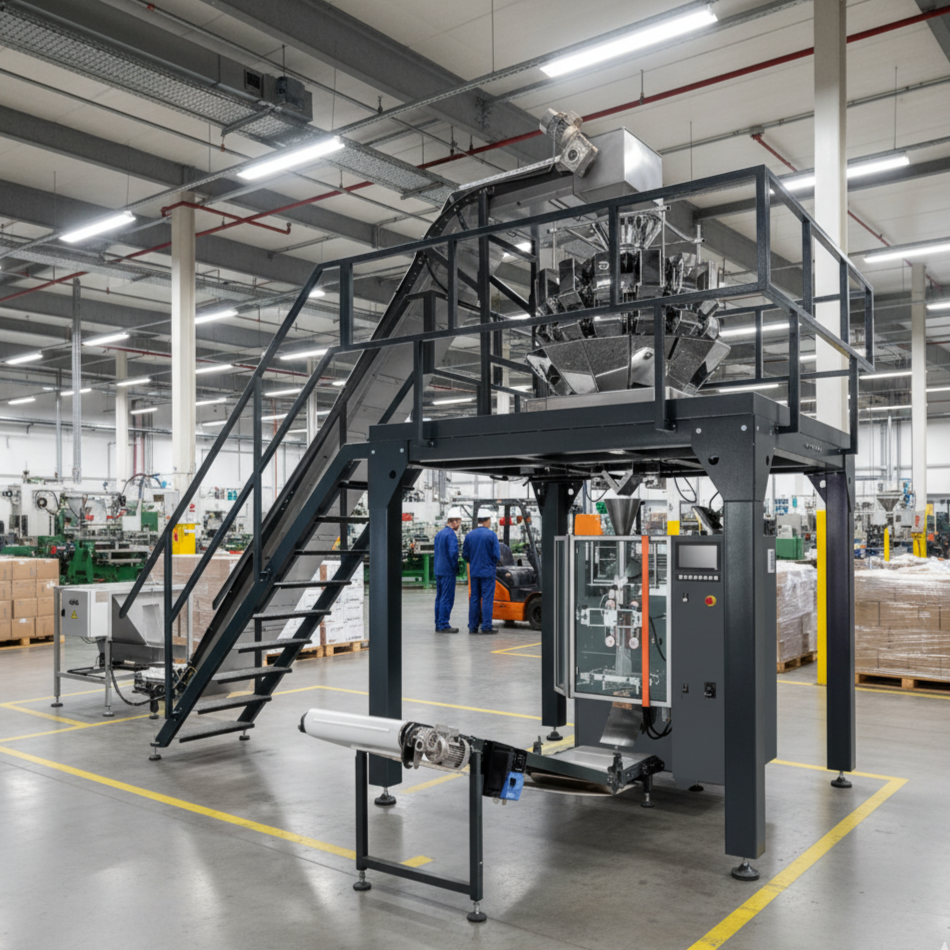 Výstupní dopravník CAB-OD, vertikální balicí stroj a doplňovací dopravník CAB-Z